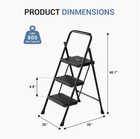 Concetta 3 Step Ladder  Folding Step Stool With Anti-slip Pedal 800lbs  Black