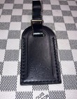 Authentic Louis Vuitton Black W Gold Hardware Small Leather Name Tag 