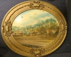 Antique Oval Curved Bubble Convex Glass Picture Farm Gold Ornate Frame 19x22 