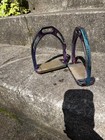 Metal Horse Riding Safety Stirrups Pair  English Style With Rainbow Grippy Tread
