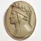 19th C Italy - High Relief Carved Lava Cameo Brooch - Dante Alighieri - 14k Gold