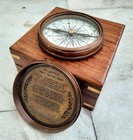 Antique Brass Pocket Compass In Wooden Box   Vintage Nautical Maritime Gift