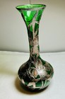 Alvin Vase Antique Art Nouveau American Silver Overlay Green Glass-8 