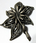 Vtg Unusual Big Dark Silver Tone Metal Abstract Flower Leaf Open Work Brooch Pin