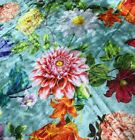 Aqua Multi Floral - Stretch Polyester Velvet Fabric