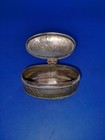 Vintage 1940s Etched Brass Trinket Box     Hinged Lid   Turquoise Stone 