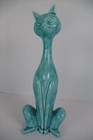 Siamese Cat Figurine Ceramic Blue 14  Mcm Unique Sitting Pose Vintage