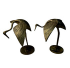 Vintage Solid Brass Storks Cranes Birds Egrets Pair Figurine Mcm Korea