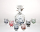 Vtg Luminarc Liquor Decanter Shot Glass Set Sailing Ship   Stage Coach France 7 