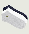 Size Us 6 5 - 9 Lacoste Unisex 3-pack Ankle Socks  Navy Blue  Grey Chine   White