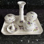 Vintage Empire Ware Porcelain Vanity Set Tray  3 Trinket Boxes  Candle Holder