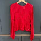 Farm Rio   Red Pleated Shell Blouse   Peplum Bustier Top   L   Nwt