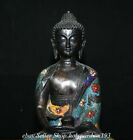 11 6    Old China Bronze Cloisonne Seat Shakyamuni Amitabha Buddha  Statue 