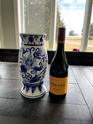 Vtg Chinese Hand Painted Blue   White 10 75  Porcelain Glazed Floral Vase