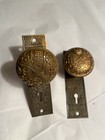 Antique Art Nouveau Gilded Brass Victorian Ornate Door Knob Set Orig Back Plates