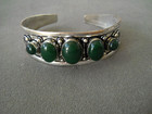 Southwest Style Deep 5-green Banded Domed Stones Silver Tone Row Cuff Bracelet