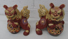 Lot Of 2 Japanese Kutani Ware Shishi Guardian Lion Foo Dog Figurines Red gold