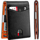 Men Card Holder Slim Wallet With Cash Clip Rfid Blocking Front Pocket Purse Gift