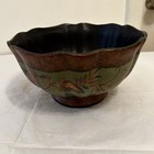 Decorative Ceramic Bowl Painted Floral Design Scalloped Rim 