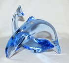Baccarat Blue Crystal Swimming   Diving Dolphin Figurines