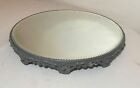 Antique Round Silverplate Plateau Beveled Vanity Jewelry Table Top Mirror Tray