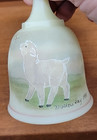 Vintage Nos Burmese Fenton Uranium Glass Hand Painted Mothers Day Bell Lamb 1985