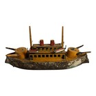 Antique D p  Clark   Co Tin Friction Toy Battle Ship Hill Climber