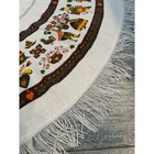 Vintage Pennsylvania Dutch Round Tablecloth 54  Folk Art Scandinavian Fringe 70s