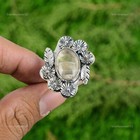 Gift For Her 925 Silver Natural Golden Rutile Promise Flower Adjustable Ring