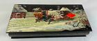 Vintage Russian Fedoskino 1993 Sukhov  Hand Painted Lacquer Box Bear Sled Horses