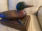 Wooden mallard decoy vintage  Old hand Carved 17x7x2 Box brass 12ga Shell  Duck