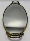 Vintage Filigree Gilded Metal Oval Mirror Dresser Vanity Tray Ornate Handles 15 