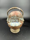 Vintage Copper Brass Coal Ash Scuttle Bucket Lion Head Delft Blue Handle Planter