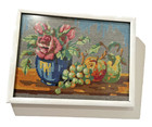 Vtg Needlepoint Still Life Fruit Flowers Cottage Core Heritage Framed With Glass