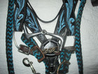 Black  Leather W Blue Floral Horse Tack Set Bridle  Bit  Breast Collar  Reins