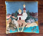 2 Vintage Hand Embroidered Russian Scenes Throw Pillows 13 X 13