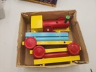 Vintage Bulgarian Wooden Pull Toy Train 3 Piece Log Cars Original Box 1971