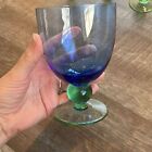 Vintage Blue And Green Goblets Hand Blown Water Wine Glasses Set Of 4  5    