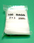 100 Zip Seal Lock Bags 2mil Clear 3x3  Reclosable Poly Zip Slide 3  X 3  Baggies