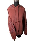 Democracy Mauve Pull Over Sweater Hoodie Embroidered Paisley Design Size Large