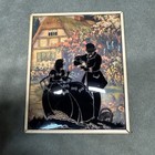 Reverse Painting Victorian Silhouette Convex Glass 4 X 5 Vintage Art Couple