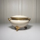 Vtg Footed Porcelain Hair Receiver Signed Ivory gold Trim Iridescent Inside