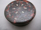 Antique Papier Mache Round Snuff Box-faux Tortoiseshell Paint-metal Inlay Lid