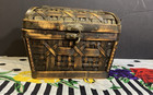 Vintage Woven Wood Basket  Box With Lid Hinged Lever Closure7x4x5   2051 