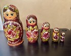 Vintage Russian Nesting Dolls Matryoshka 5 Piece Set Purple Floral 6  Wood