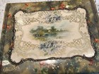 Antique Victorian Floral Celluloid Vanity Country Scene Sewing Box