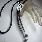 Pretty Sterling Silver Zuni Multi Inlay Turquoise Onyx Coral Jet  Bolo Tie