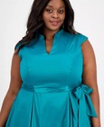 Alex Evenings Plus Size Cocktail Dress Taffeta Belted Pleated Teal 24w Nwt