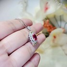 2ct Oval Cut Red Ruby Halo Women s Pendant 14k White Gold Finish 18  Free Chain