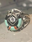 Horseshoe Ring Turquoise Onyx Band Signed Ede Size 10 Pinky Sterling Silver Wome